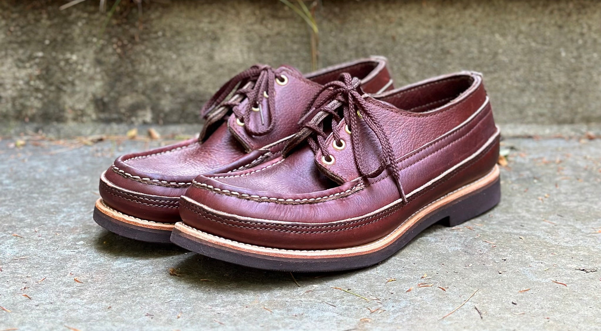 FINAL PAYMENT Russell Moccasin x Stitchdown Fishing Oxford Mahogany P The Stitchdown Shop