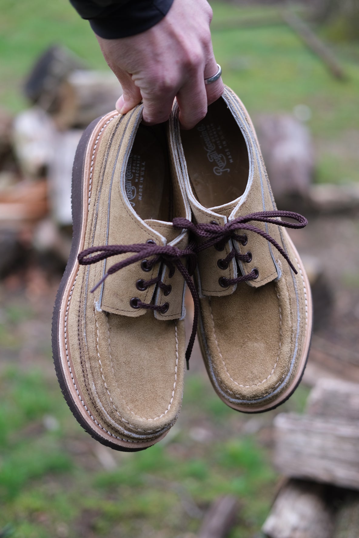 Russell Moccasin x Stitchdown Fishing Oxford—Tan Laramie Suede ...